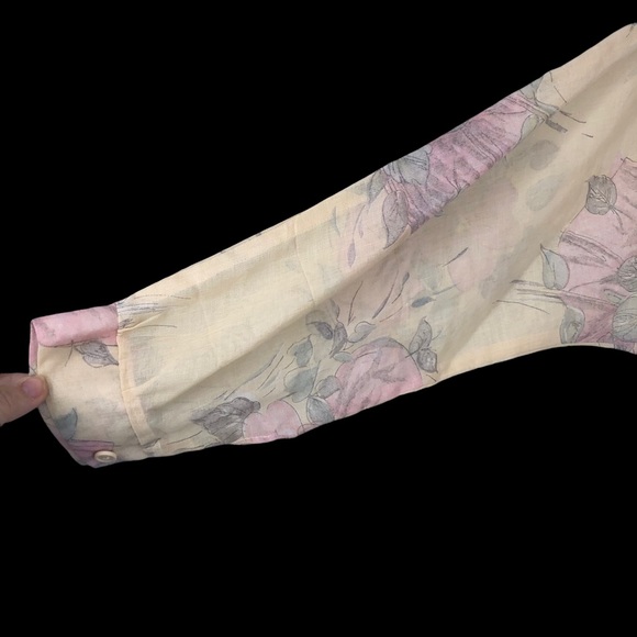 VTG American Thunder Floral Sheer Tie Front Blouse, 1980s-90s, Butterfly Arms M - Picture 7 of 9